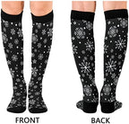 Kigai Knee High Socks Christmas Black Snowflake Compression Sock 1 Pair Casual Athletic Tube Socks for Soccer Women Men Medical Nurse Warm Stockings, 20-30mmHg