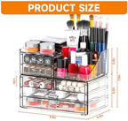 Cq acrylic Make Up Organizers for Vanity With 6 Drawers, 2 Pack Clear Drawer Organizers,Plastic Cute Desk Accessories Organization and Bathroom Organizers Storage Case Box Cube for Beauty,Skin Care