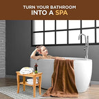Bamboo Shower Bench - Small Wooden Shower Stool with Storage Shelf, Non-Slip Bathroom Seat, Spa Decor Bath Bench, Foot Rest Shaving Stool for Shower, Indoor Outdoor Use, Great Gift Idea (17" x 9 x 17)