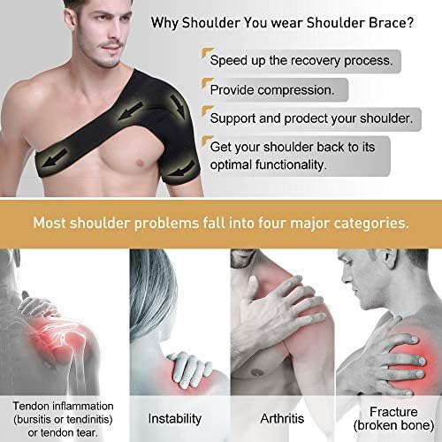 HUEGLO Left Shoulder Brace for Women and Men,Adjustable Neoprene Torn Rotator Cuff Shoulder stabilizer Support for Injury Prevention Immobilizer, Dislocated AC Joint,Frozen Pain,Tendinitis.