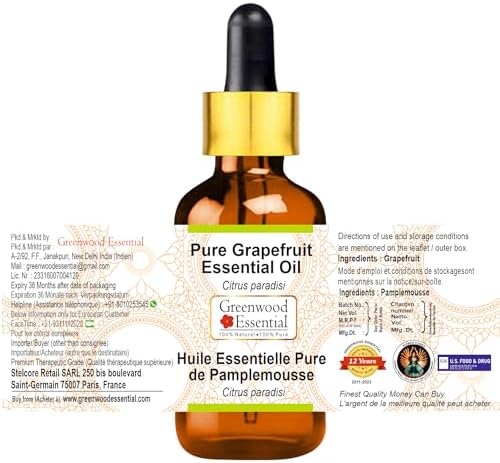 Greenwood Essential Pure Grapefruit Essential Oil (Citrus paradisi) with Glass Dropper Steam Distilled 15ml (0.50 oz)