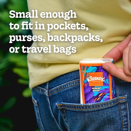 Kleenex On-The-Go Facial Tissues, 8 On-The-Go Packs, 10 Tissues per Box, 3-Ply (80 Total), Packaging May Vary