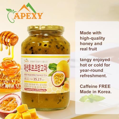 Apexy Korean Honey Passionfruit Mango Tea Made with Real Fruit, No Artificial Colors – Tropical Drink Base, Dessert Topping, Smoothies, Cocktails, Yogurt Made in KOREA 35.27oz (1kg). (Passion Fruit Mango)