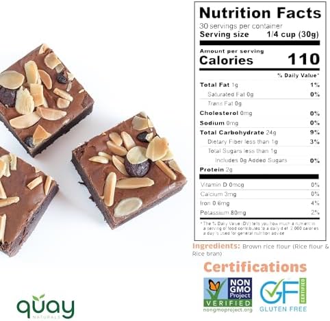 Quay Naturals Organic Brown Rice Flour Finely Milled 2 lb – Gluten Free, Non‑GMO, Whole Grain, Vegan Baking Flour, Stone Ground All Purpose Flour