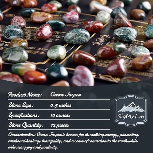 Polished Ocean Jasper Crystal Stone Set - 72 Pcs, 0.5" 10 oz Handpicked Natural Tumbled Gemstones Rocks, Pebbles for Reiki, Chakra, Healing, Home Decor