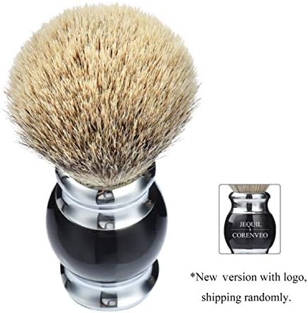 JEQUIL&CORENVEO 100% Silvertip Badger Hair Shaving Brush, Handmade Shaving Brush with Fine Resin Handle and Stainless Steel Base (Black)