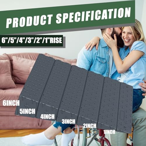 BESEA 6inch/5in/4in/3in/2in/1inch Rise assmble Threshold Ramp 6" inch High 45" Length Wheelchair Ramp, Motorycle, Loading Dock Threshold Ramp(1",2"，3”，4“, 5", 6" in Rise，Adjustable Height)