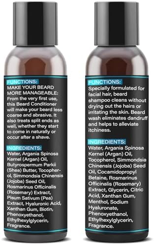 XIKEZAN Beard Wash & Beard Conditioner Natural Softener Set w/Argan & Jojoba Oils Smooths & Strengthens Christmas Stocking Stuffers Father Day Gifts for Men Him Dad Boyfriend Husband