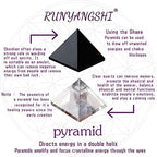 Runyangshi 2pc Clear Quartz + Obsidian Pyramid | 1.6x1.6in (4x4cm) Natural Crystal Energy Generator for Protection & Positive Energy | Healing Crystal Pyramid for Chakra Reiki Home Decor