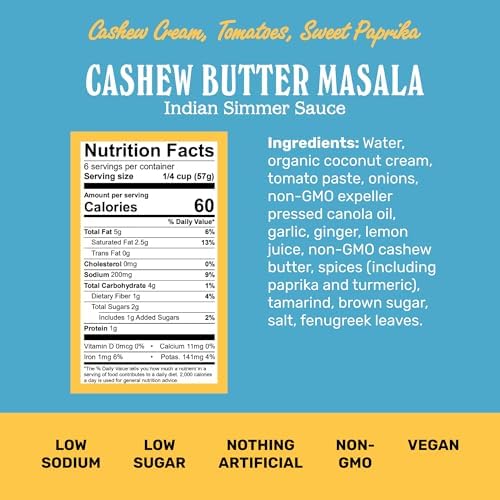 Brooklyn Delhi - Vegan Butter Chicken - Indian Simmer Sauce with Cashew Cream Tomatoes, Sweet Paprika - Mild Enough for a Kid, Flavorful for a Foodie - Vegan, Nothing Artificial - 12oz