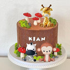 Jungle Safari Animal Cake Topper with Lion Giraffe Monkey Elephant Zebra for Wild Animals Themed Birthday Baby Shower Party Supplies (STYLE 1)