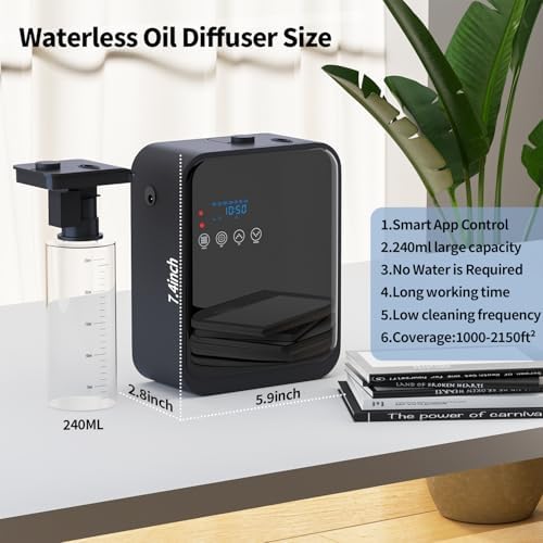 Smart Scent Air Machine for Home,1500 Sq. Ft Coverage Waterless Essential Oil Diffuser with Cold Air Diffuser with App Control,Hotel,Spa, Office Collection Diffuser, Waterless Whole House (Black)