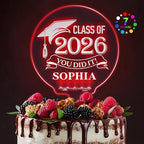 LED Personalized Graduation Cake Topper Gifts 7 Colour Changes Light Up Custom Acrylic Congrats Grad Cake Topper with Any Name for University College High School Cake Decorations(Design 2)