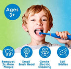 Brusheez Kids’ Electric Toothbrush Set - Safe & Effective for Ages 3+ - Parent Tested & Approved with Gentle Bristles, 2 Brush Heads, Rinse Cup, 2-Minute Timer, & Storage Base (Buddy the Bear)