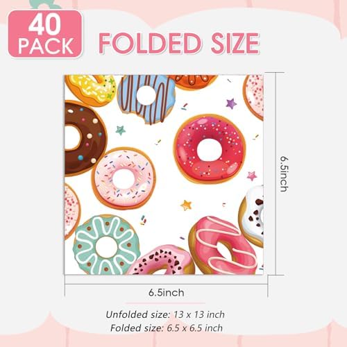 40 Pack Donut Napkins Disposable Colorful Candy Paper Napkins Perfect for Dinner Ice Cream Birthday Sprinkle Baby Show Sweet Treat