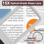 15X Magnifying Glass with Light and Stand, Real Glass Lens, Rechargeable Foldable Handheld Magnifier, 3 Color Modes Dimmable Lighted Page Magnifier for Reading Fine Prints, Low Vision Seniors