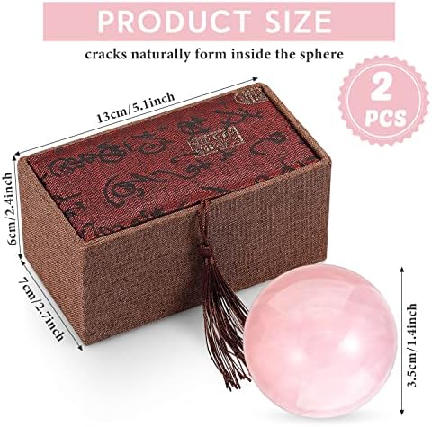 2 Pcs 1.4" Chinese Health Exercise Stress Baoding Balls Rose Quartz Pink Massage Balls Small Meditation Balls with 1 Box Packed for Hand Therapy Hand Exercise Ball
