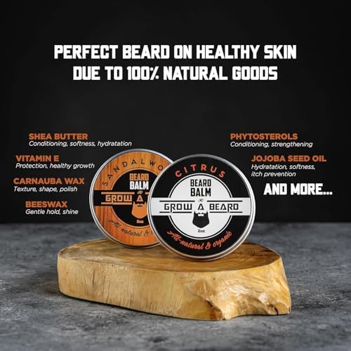 Beard Balm for Men, 2oz Sandalwood & 2oz Citrus Scent, w/Jojoba Oil & Shea Butter, Styling Cream for Men, Moisturizer & Softener, Beard Care Leave in Conditioner (2 Pack) (Balm)