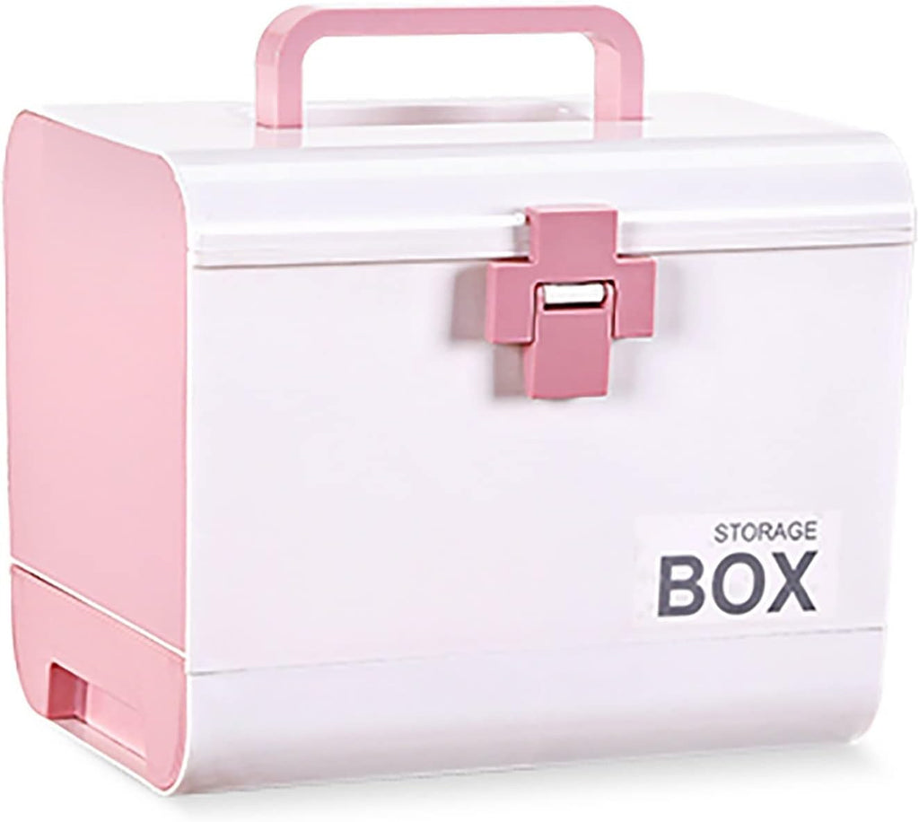 Family Medicine Cabinet Large-Capacity Multi-Layer Storage Box Portable Medical First Aid Kit with Handle (Color : Pink)