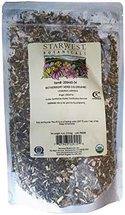 Starwest Botanicals Organic Dried Motherwort Herb - Motherwort for Herbal Teas, Seasoning Blends, Broths, & More, Leonurus Cardiaca, Cut & Sifted, Non GMO - 4 oz Bag