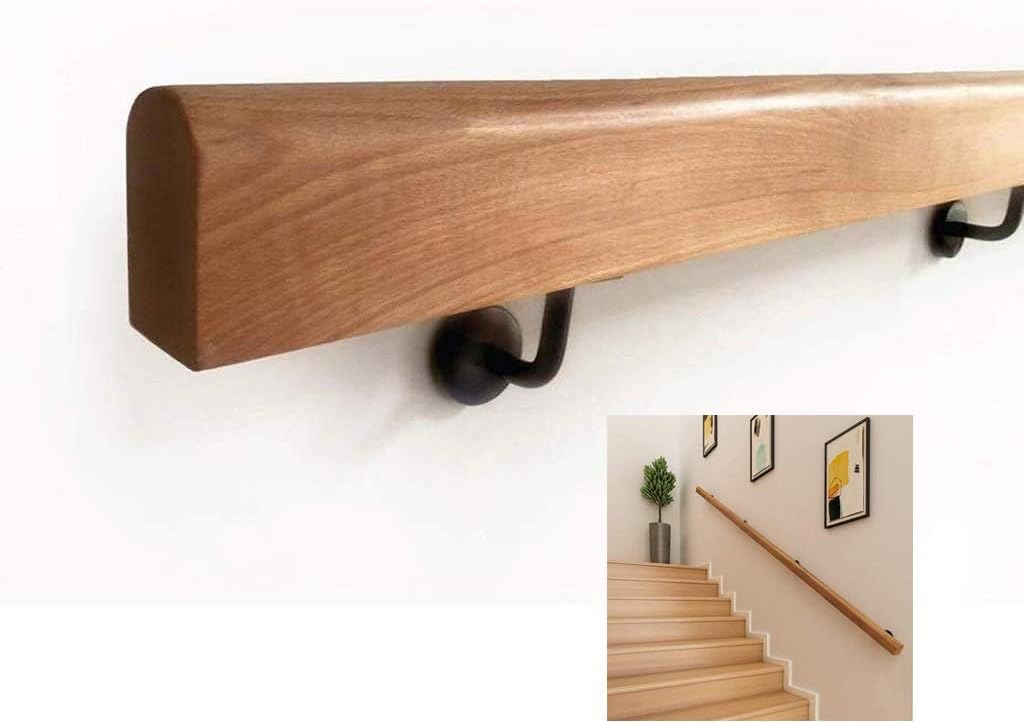Natural Pine Stair Handrail Non Slip Wall Mounted Handrails Kit for Home Garden Corridor 1ft 20ft Lengths