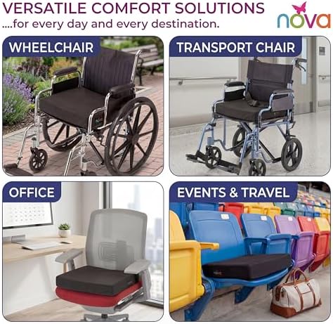 NOVA Medical Products Gel & Memory Foam Seat & Wheelchair Cushion in 8 Sizes (from 16” x 16” to 18” x 24” Extra Wide), Comfortable & Durable Everyday Seat Cushion with Removable Water Resistant Cover, 2” or 3” Thick, Black