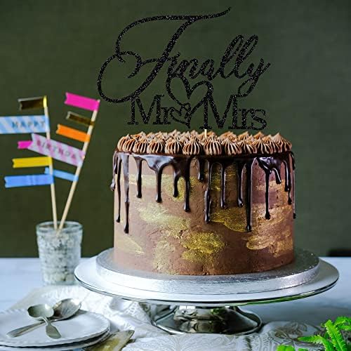 Finally Mr & Mrs Cake Topper,Wedding Anniversary Bridal Shower Party Decorations,Romantic Wedding Party Decorative Cake Toppers (black)