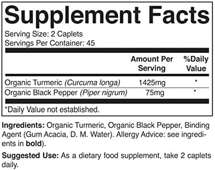Brieofood Organic Turmeric with Black Pepper 1500mg, 45 Servings, Vegetarian, Gluten Free, 90 Vegetarian Tablets