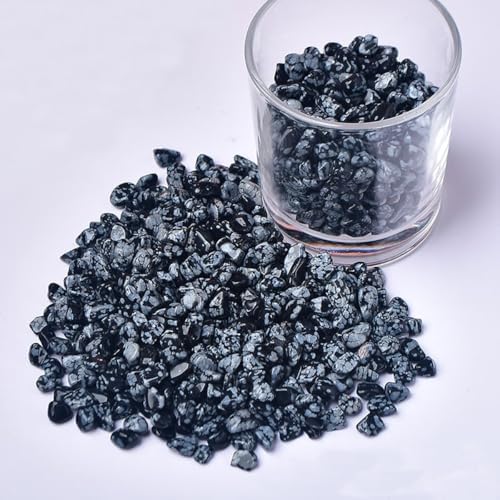 Erliway 100g Natural Snowflake Obsidian Crystal Chips, 7-9mm Tumbled Chips Crushed Crystal Stone, Polished Crystal Chip for Fish Tank, Healing Tumbled Crystal Chip for Reiki Jewelry Making Home Décor