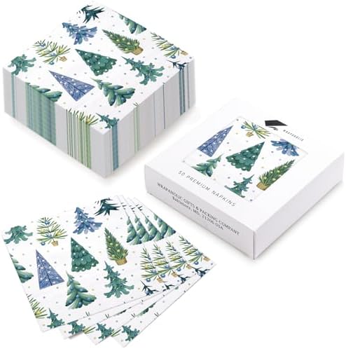 WRAPAHOLIC 50Pcs Christmas Paper Napkins - 3 Ply Blue Christmas Tree Disposable Luncheon Napkin for Christmas Party Supplies Tableware, Xmas Holiday - 6. 5 x 6.5 In