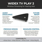 TV Play 2 Wireless TV Streamer for Hearing Aids with Stereo Sound, with Bluetooth LE Audio & 2.4GHz – Works with Widex Allure, Moment & Evoke