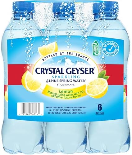 Crystal Geyser Sparkling Natural Alpine Spring Water, Lemon and Other Natural Flavors, 6-Pack, 16.9oz Bottles, Zero Calories and No Sweeteners, Bottled at The Spring Source