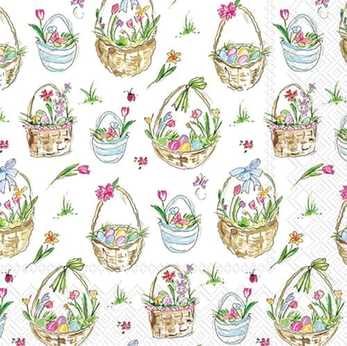 IHR Ideal Home Range Cocktail Napkins Disposable 3-Ply Paper Party Napkin Pack, 5" x 5", Easter Basket, 20-Count