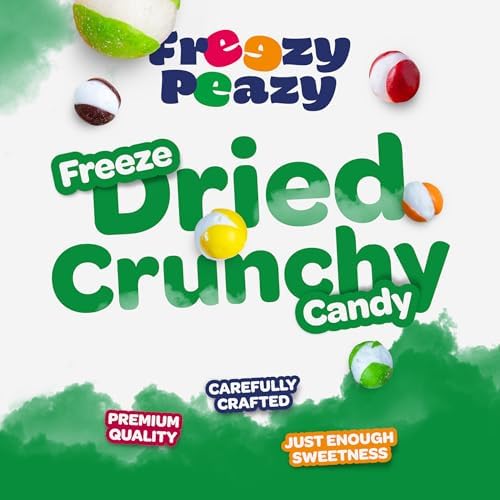 Freezy Peazy Freeze Dried Candy. Sour Power Crunch. Tangy Fruit Flavor. No Melt Crispy Sour Candy Snack with Sweet and Tart Zing. Colorful Crunchy Treat. Shelf Stable. 2.5 oz. (Pack of 6)