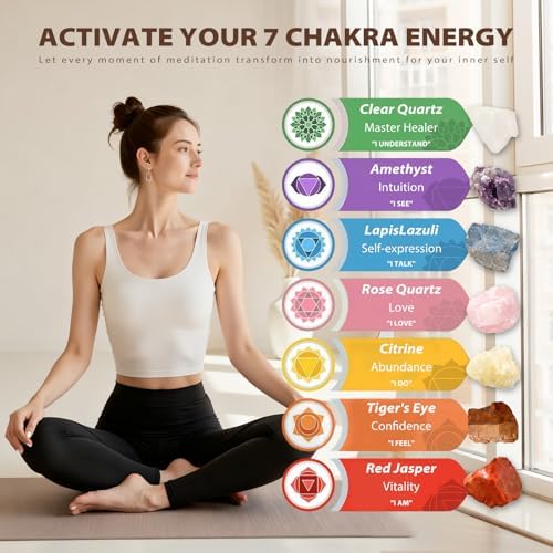 7 Chakra Healing Crystals Set - Large Raw Stones Energy Alignment Kit with Wooden Gift Box & Guidebook
