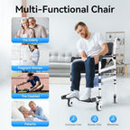 Folding Shower Commode Chair with Wheels, Aluminum Alloy and PVC, 352.74lb Capacity, Adjustable Height 18.9-21.26in, Black and Silver