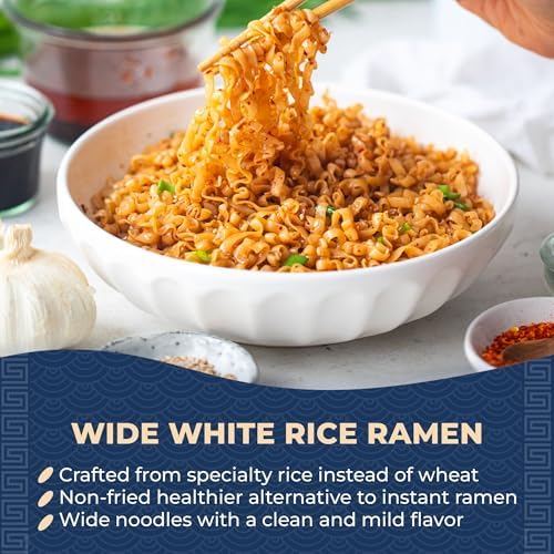 Lotus Foods Wide White Rice Ramen Noodles - Gluten Free & Organic Wide Rice Noodles for Soup Broth & Stir Fry, Wavy Asian Dried Rice Noodles, Vegan Friendly - 10 oz 4 Pack (Pack of 3)