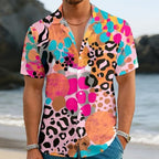 Leopard Shirt Men - Animal Print | Button Down Casual Shirts Short Sleeve Holiday Clothes | for Parties Dating