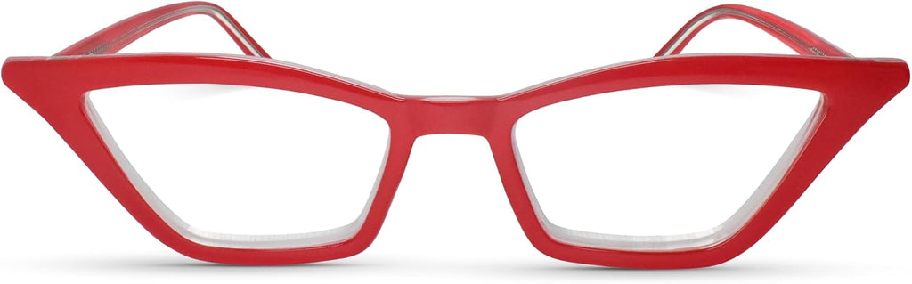 2SeeLife Premium Cat Eye Reading Glasses for Women – Narrow-Medium Fit, Sturdy Frame, Spring Hinges, Stylish Funky Readers, Red, +1.00