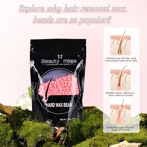 Hard Wax Beans - Chamomile Formula for Sensitive Skin, Hair Removal at Home, Brazilian Bikini, Facial, Legs, Underarms Wax Refill for Women & Men (3.54oz, ROSE)