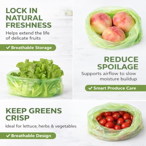 Reusable Produce Bags to Keep Fruit Fresh Longer, 40 Pack (20S, 20L) Vegetable Storage Bags for Refrigerator, Reusable Salad & Cut Flower Storage Bags, BPA Free