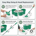 Spin Mop & Bucket Set with 2 Microfiber Mop Heads | 360° Rotating Spin Mop for Floor Cleaning, Stainless Steel Telescopic Handle 90-120cm,Compact Easy-Clean Bucket Household & Kitchen Essentials