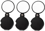 3pcs10x Small Pocket Magnify Glass Premium Folding Mini Magnifying Glass with Rotating Protective Leather Sheath, Apply to Reading, Science, Jewelry, Hobbies, 1.96in.