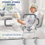 Heavy Duty Bed Rails for Elderly Adults Safety-Foldable Bed Rail for Senior with Adjustable Heights Fits All Bed Sizes，Bed Handle Bedside Assist with Pocket -504M (White and Gray)