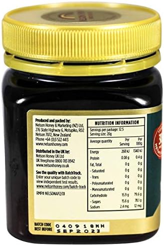 Nelson Honey Natural Manuka Honey, 200+MG Factor, 250g (.55lbs), Genuine New Zealand non-GMO - BPA Free Jar - 100% guaranteed (Ability to easily access test results by using the Jar Batch code