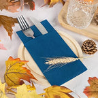 Linen-Feel Navy Blue Paper Napkins, 50 Pcs Cloth Like Dinner Napkins with Built-in Flatware Pocket, Pre-Folded Absorbent Disposable Guest Paper Hand Towels for Bathroom, Weddings Party