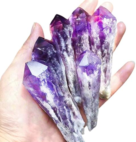 6pcs Set Natural Raw Amethyst Point Wand, Single Terminated Crystal Cluster Scepter, Healing Crystal Point, Positive Energy Gemstone, Reiki Meditation Spiritual Ornament,Home Decor & Crystal Gift