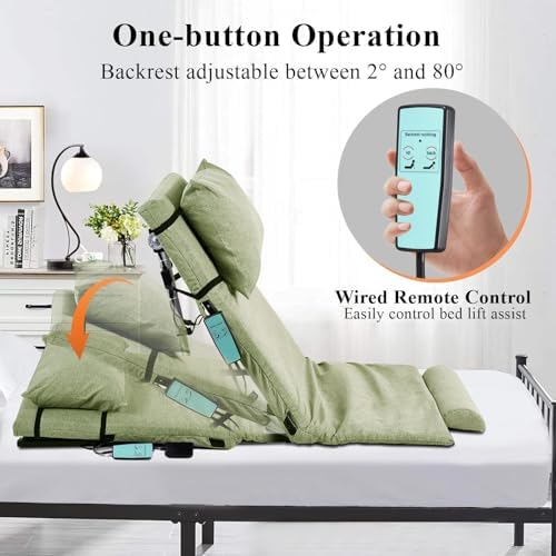 Electric Adjustable Bed Backrest – 2–80° Sit-Up Backrest Chair, Remote Control, Washable Cushion & Headrest, Heavy-Duty Carbon-Steel Frame, 440 lbs Support – Green
