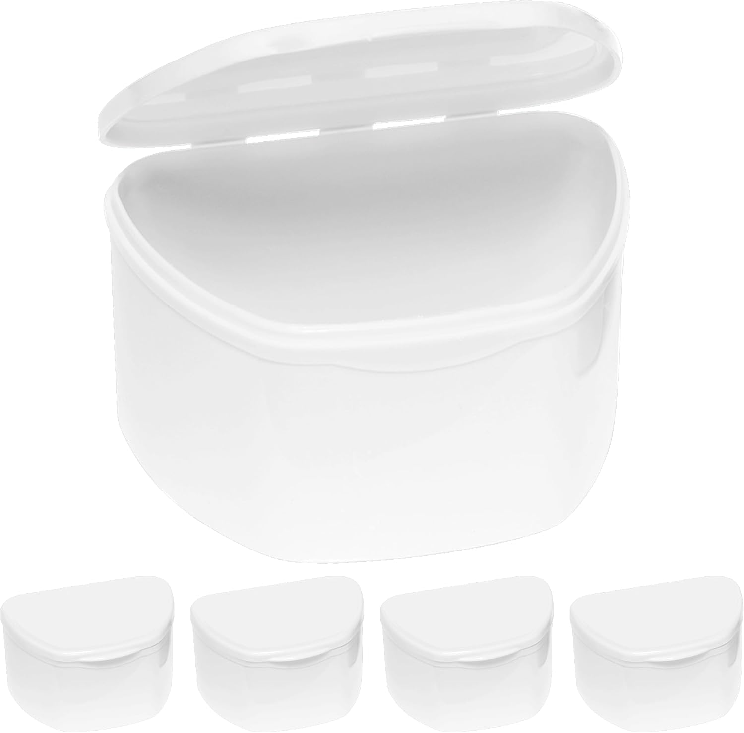 PlastCare USA White Denture Cases Pack of 5 - Dental Box For Artificial Teeth, Mouth Guard, Night Guard, Gum Shields, Retainer - Denture Bath Container for Women and Men - Travel Denture Cup