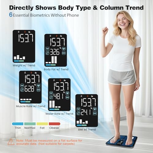 ABLEGRID Smart Bathroom Scale for Body Weight, Digital Body Fat Scale with LED Column Trend Display, BMI,Muscle Mass,Body Type, Accurate Home Weighing Scale for People with APP-Free Mode, 400lb